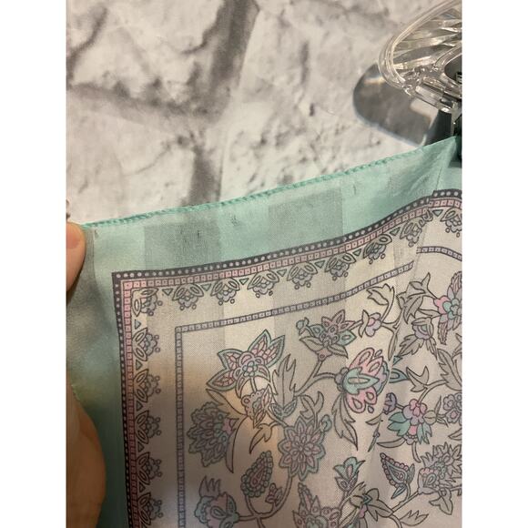 Silken Polyester By Berkshire Vintage Scarf Green Pink Floral - Picture 6 of 9